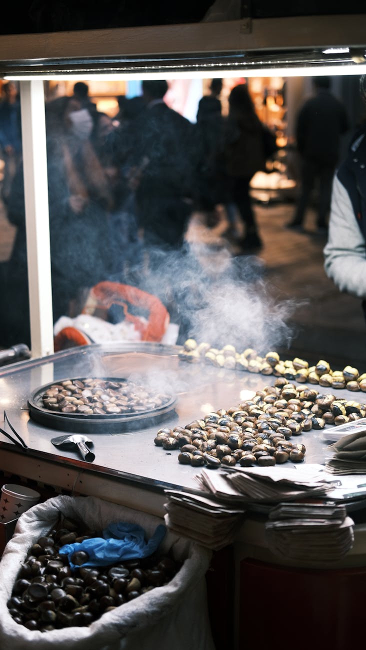 food stand with roasted chestnuts