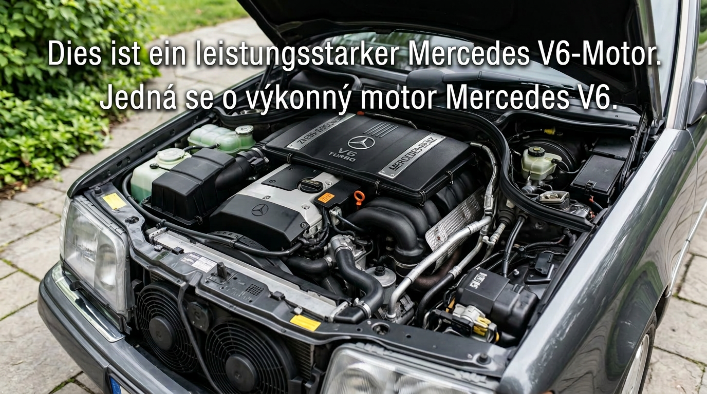 Mercedes-Benz V6 turbocharged engine with clean components under open car hood