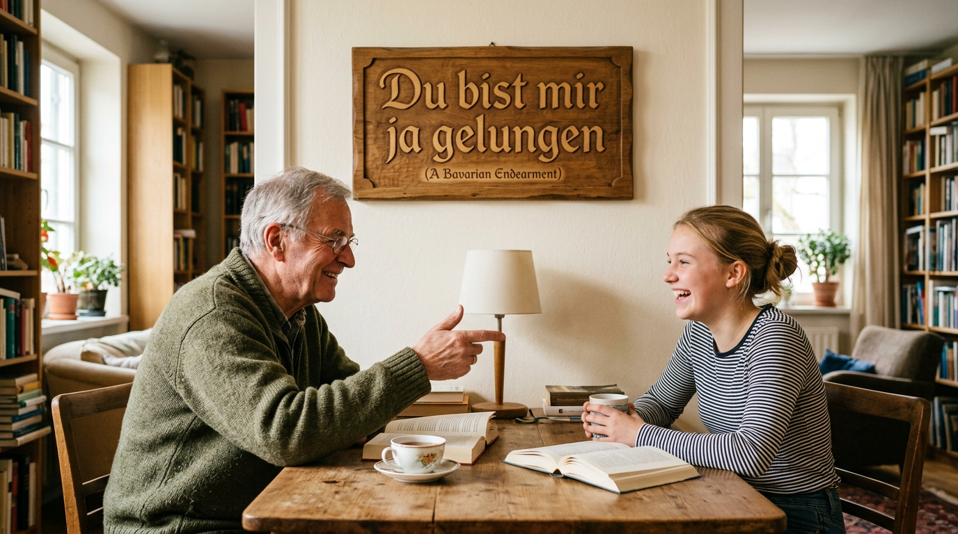 Elderly man and young woman talking with books and coffee in a cozy room